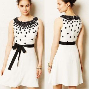 ANTHROPOLOGIE Fluttered Fleur Dress Maeve Black & White Fit & Flare Sleeveless